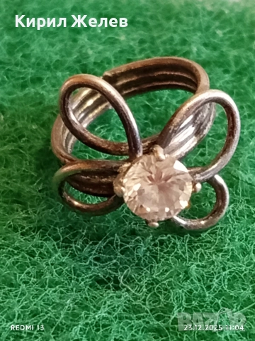 Сребърен пръстен с флорален мотив и инкростиран цирконий ръчна изработка 51797, снимка 3 - Пръстени - 52882379