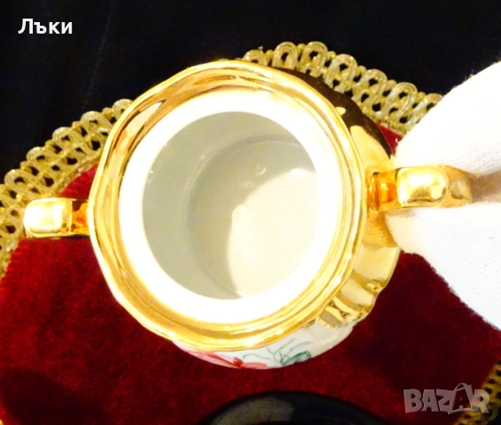 Захарница баварски порцелан,чисто злато,роза,барок. , снимка 2 - Антикварни и старинни предмети - 52056242