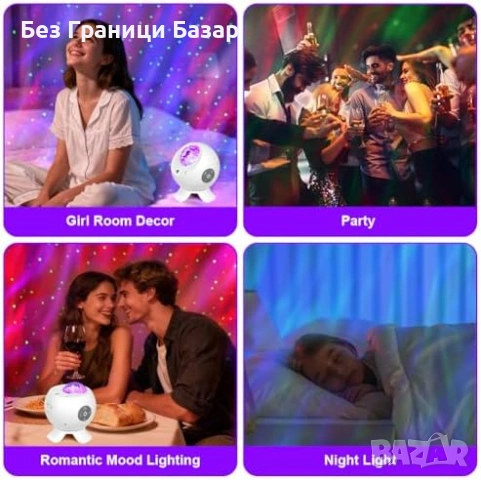 Нова Нощна лампа проектор галактика, 20м обхват, 7 режима, 5 шаблона, снимка 7 - Други - 53571943