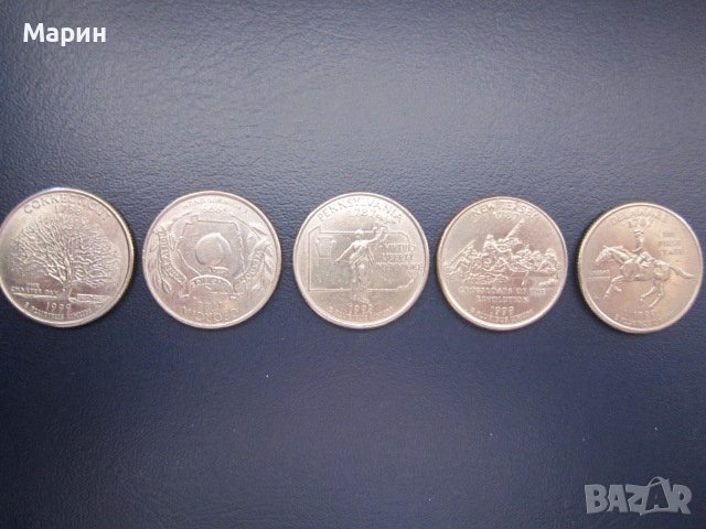 Първите 5 двадесет и пет центови монети от серията ”50 щата на Америка“ 1999г.