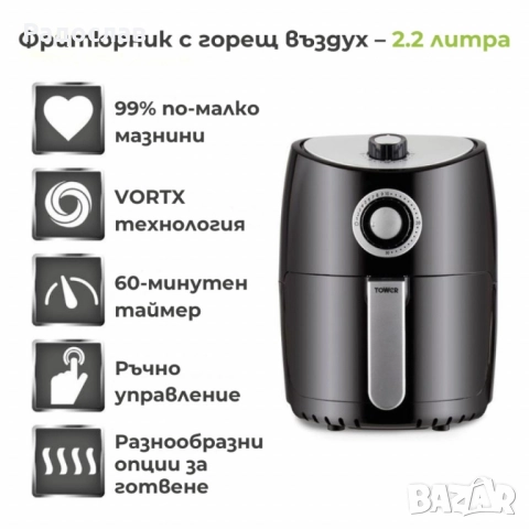Фритюрник с горещ въздух  2,2л, снимка 3 - Фритюрници - 51955568