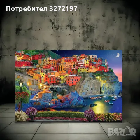 Картина на платно с дървена рамка-морски пейзаж Cinque Terre Италия,30x40 см., снимка 4 - Картини - 48262732
