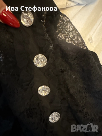 Луксозен черен дантела дантелен сет комплект от две части бикини висока талия с диамантени копчета , снимка 8 - Бельо - 52722150