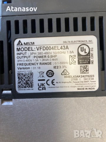 Честотен регулатор (инвертор)DELTA- 0,4КW 400V, снимка 3 - Други машини и части - 53474307