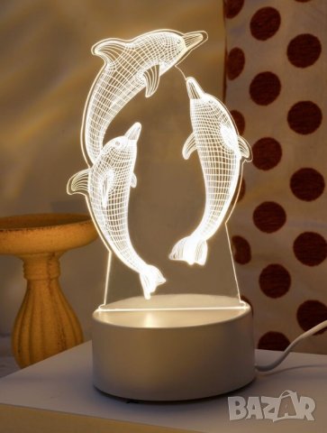 Лед нощна лампа с делфини за подарък 