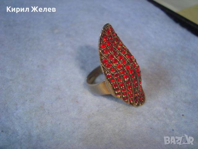 ЗЛАТИСТ ФЕШЪН АРТ ДИЗАЙНЕРСКИ ПРЪСТЕН РЕГУЛИРУЕМ с ЦВЕТНИ КРИСТАЛЧЕТА 25068, снимка 4 - Пръстени - 36422966