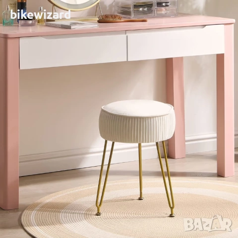 Модерна кадифена кръгла табуретка със метални крака НОВА, снимка 3 - Столове - 53719403