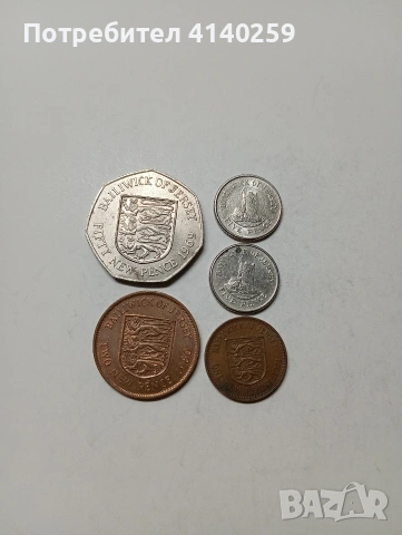 ОСТРОВ ДЖЪРСИ МОНЕТИ 50 ПЕНСА 1969 Г 5 ПЕНСА 1990 Г 