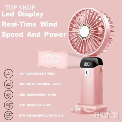 Нови 2 броя портативен USB вентилатор ръчен/за врат/за бюро 5 скорости, снимка 3 - Други - 49498271