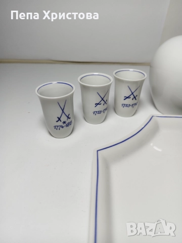 Колекционерски комплект за ликьор от немски порцелан Meissen , снимка 4 - Сервизи - 52596017