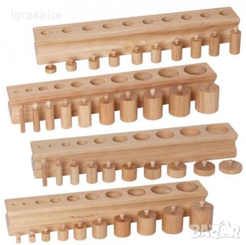 Дървени цилиндри теглилки с дръжки професионални Монтесори материали, снимка 3 - Образователни игри - 38857558