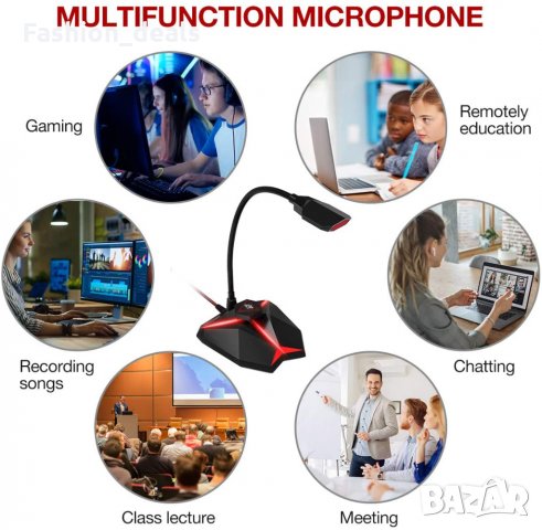 Нов професионален PC настолен кондензаторен микрофон с LED светлина, снимка 7 - Микрофони - 33789136