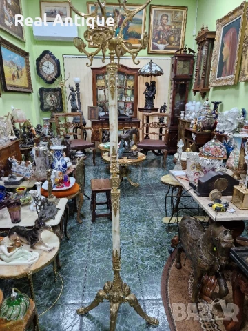 Уникална антикварна белгийска подова закачалка от бронз и оникс , снимка 6 - Антикварни и старинни предмети - 50644580