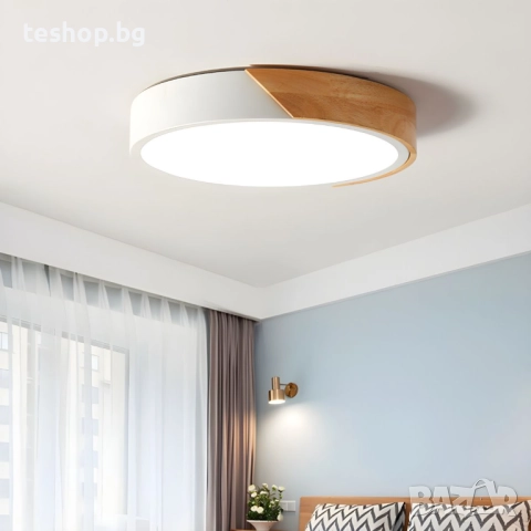 LED осветителна лампа за таван Macaroon с дървена рамка