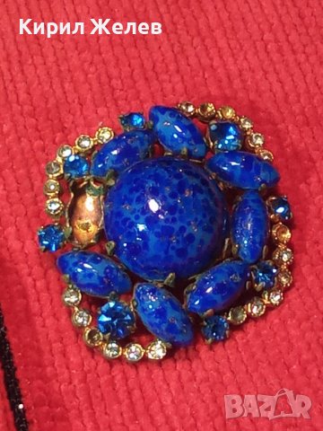 СКЪПОЦЕННА СТАРИННА БРОШКА ЛАЗУРИТ НАТУРАЛЕН и БРОНЗ 8136