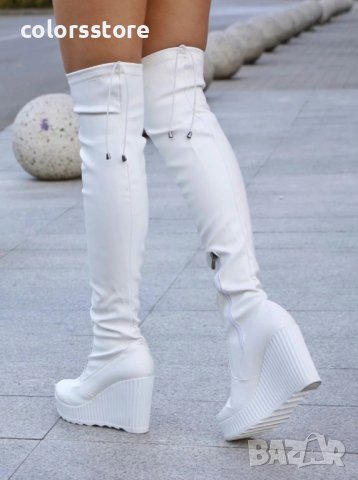 Ботуши на платформа - бяла кожа - 1906, снимка 2 - Дамски ботуши - 39185620
