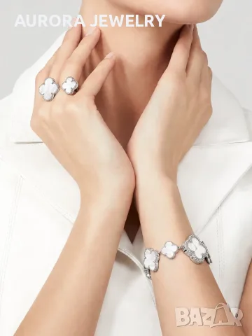 Van Cleef & Arpels VCA Silver Mother of Pearl Magic Alhambra Between the Finger Дамски Пръстен, снимка 3 - Пръстени - 56018602