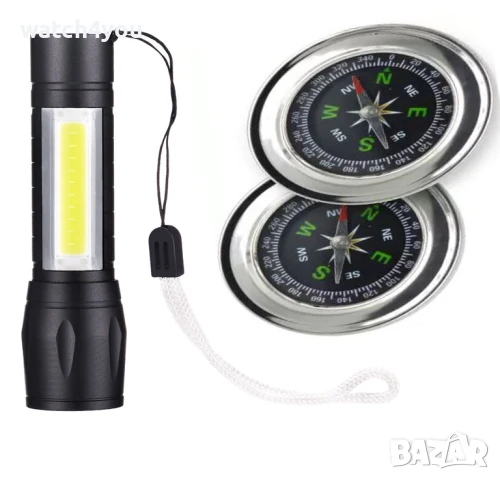 НОВ LED ФЕНЕР ДЖОБНО ФЕНЕРЧЕ ФЕНЕРИ FLASHLIGHT FENERCHE КОМПАС ОТ НЕРЪЖДАЕМА СТОМАНА.COMPASS КОМПАСИ