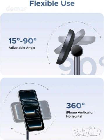 UGREEN MagFlow 15W Qi2 MagSafe зарядно устройство, 2-в-1 за iPhone и AirPods, снимка 3 - Безжични зарядни - 53595448