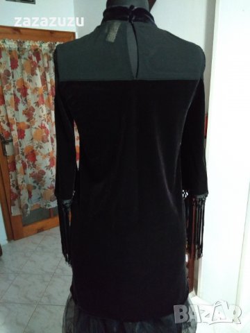 Елегантна дамска рокля черно кадифе с дантела, снимка 3 - Рокли - 35955580