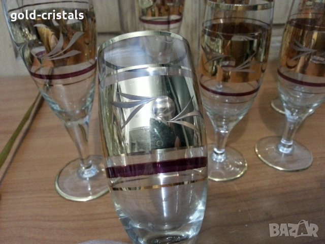 стари стъклени чаши с позлата гравирани , снимка 3 - Антикварни и старинни предмети - 35778759