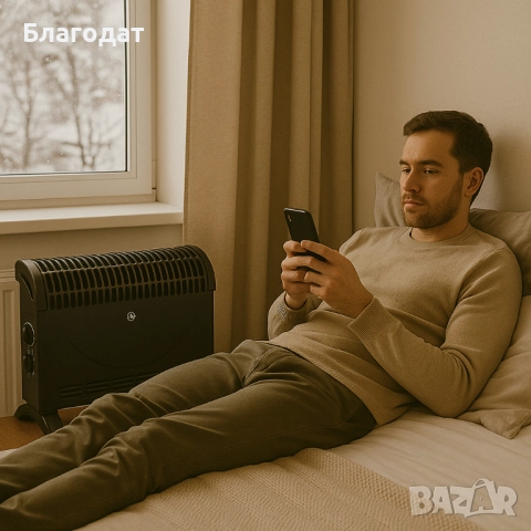 Конвекторен отоплител Rosberg – 2000W, 3 степени, с вентилатор, защита от прегряване, черен, снимка 3 - Отоплителни печки - 52883683