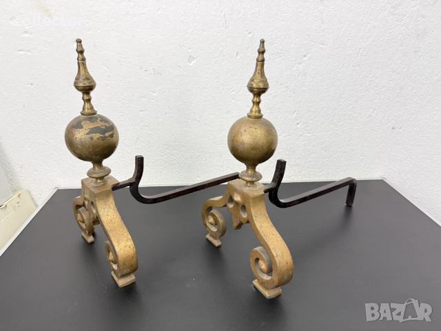 Чифт антични месингови подпори за камина. №7788, снимка 4 - Антикварни и старинни предмети - 52926284