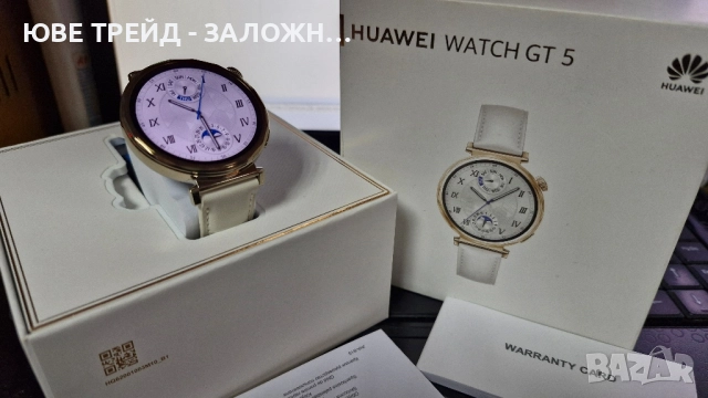 Смарт часовник Huawei Watch GT 5, 41mm, Pale Gold Stainless Steel Case, White Composite Leather Stra