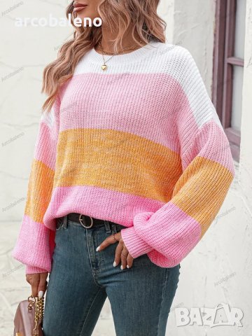 Дамски моден пуловер с цветни блокове, 3цвята - 023, снимка 9 - Блузи с дълъг ръкав и пуловери - 42305738