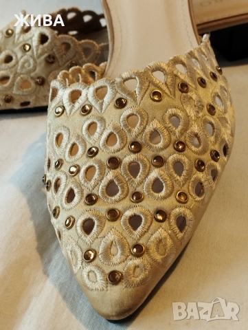 ДАМСКИ Официални обувки с рязана бродерия, цвят "слонова кост", снимка 5 - Дамски елегантни обувки - 53717268