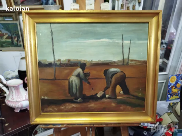 Маслено копие на известната картина на Van Gogh "Сеячи на картофи". маслена авторска творба на платн, снимка 1