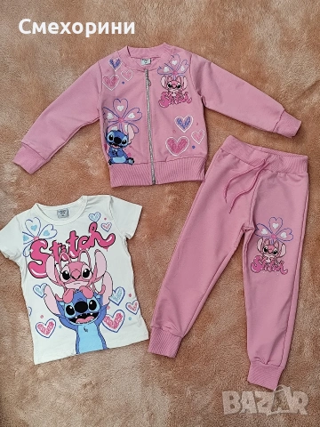 Детски памучен комплект Стич, от три части, за момиченца 3-4г, 4-5г, 5-6г, 6-7г, снимка 4 - Детски комплекти - 53005454
