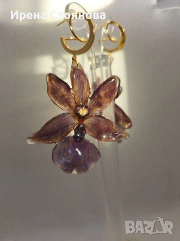 Обеци с естествен цвят на орхидея Miltonia. , снимка 8 - Обеци - 53614108