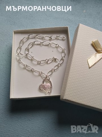 Сребърно, масивно колие с масивно сърце., снимка 2 - Бижутерийни комплекти - 16423652