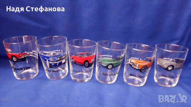 Стъклени чашки, колекция коли 6 бр комплект, снимка 1 - Колекции - 44479853