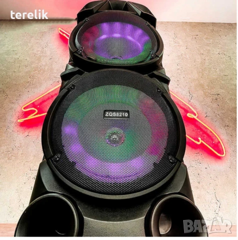 №1 Нова ZQS 8210 2х8 120W 6500mah 2 микрофона ПРЕНОСИМА КАРАОКЕ КОЛОНА От вносител 12 месеца гаранци