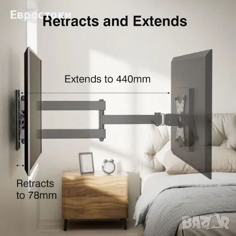 Стенна стойка за телевизор Perlegear за телевизори от 10 до 32 инча - въртяща се скоба за телевизор , снимка 5 - Стойки, 3D очила, аксесоари - 47583984