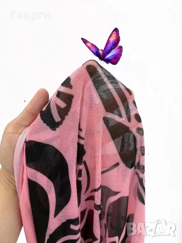 Парео с десен пеперуда в люляк/черно и бяло/черно, снимка 2 - Рокли - 50560594