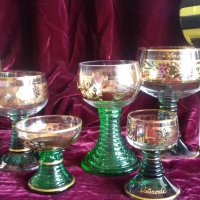 Прекрасни кристални чаши със злато и зелено, снимка 6 - Чаши - 41245921