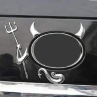 Стикер Дявол за автомобил , емблема лепенка дяволче с тризъбец за автомобилни емблеми, снимка 1 - Аксесоари и консумативи - 42355879
