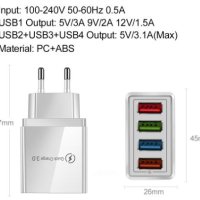 Мощно USB 4х Порта Бързо Зарядно за Смартфон Таблет iPhone iPad Xiaomi Huawei Quick Charge 3.0 Sony, снимка 2 - Аксесоари за Apple - 41381386