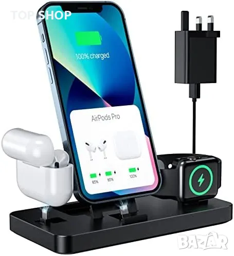 3 в 1 Нова стойка зарядно телефон слушалки часовник Магнитна станция iPhone Apple Watch AirPods, снимка 1