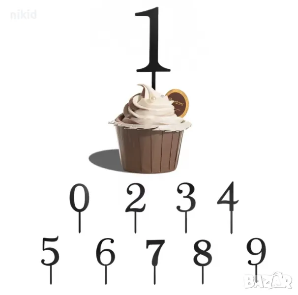 1 бр МАЛКА 0-9 Черна цифра число твърд Акрил пластмаса топер торта мъфин украса декорация рожден ден, снимка 1