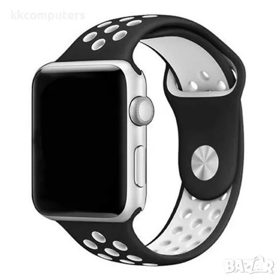 Силиконова каишка на дупки bSmart за часовник Apple iWatch 42/44/45/46/49mm, Черна/Бяла, снимка 1