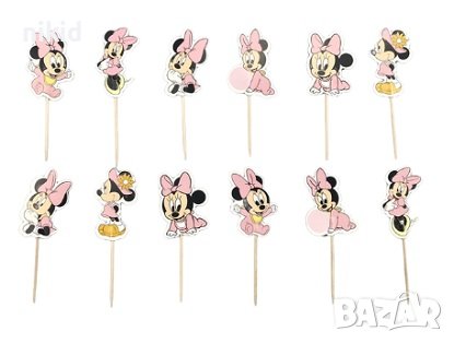 24 бр Мини Маус Бебе розова Minnie Mouse топери украса декорация за мъфини кексчета торта и парти, снимка 1