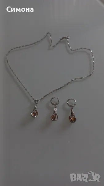 Сребърно колие и обеци, снимка 1