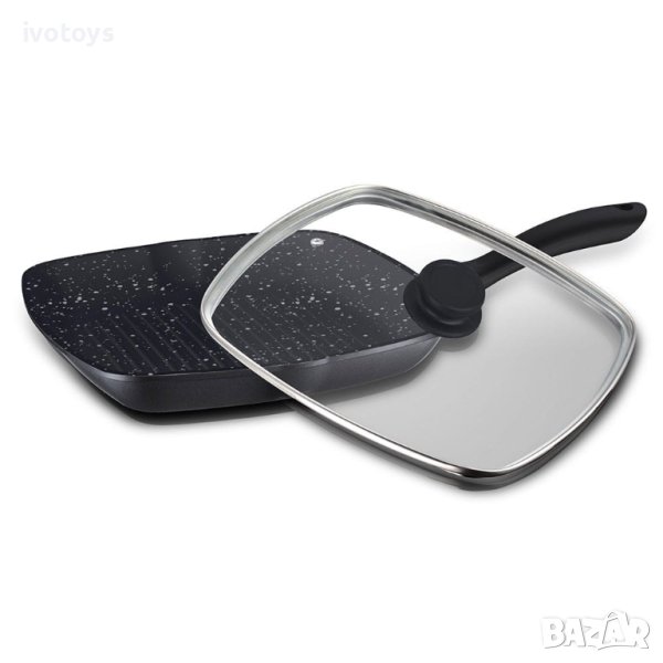 Грил тиган с капак ZEPHYR Z 4316 M24C, 24см., Незалепващо покритие, Гранит, Правоъгълен, Черен, снимка 1