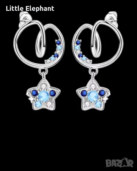 Сребърни висящи обеци love stars,Luminous luxery jewelry,колекция"Stars"/нови, снимка 1