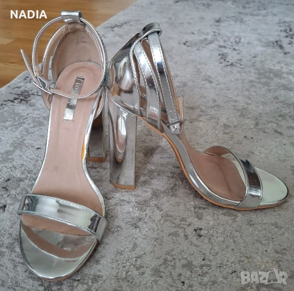 Сребърни сандали на ток, снимка 1