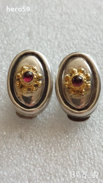 Дамски дизайнерски обеци ,златни 14к апликации, сребро 925., снимка 1